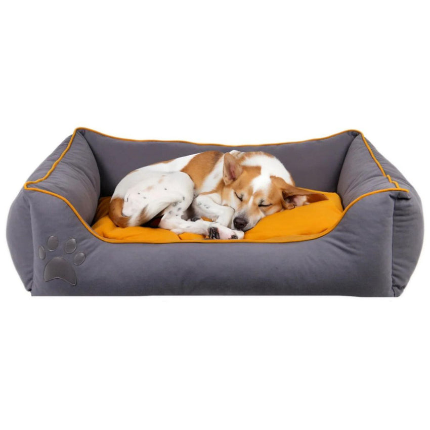 Pat moale si confortabil pentru caini si pisici, SHAW, Lavabil, Gri Mustar, Stella, 60 x 80 cm