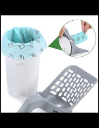 Lopatica litiera pisici cu sac gunoi integrat detașabil + 1 rola saci gunoi