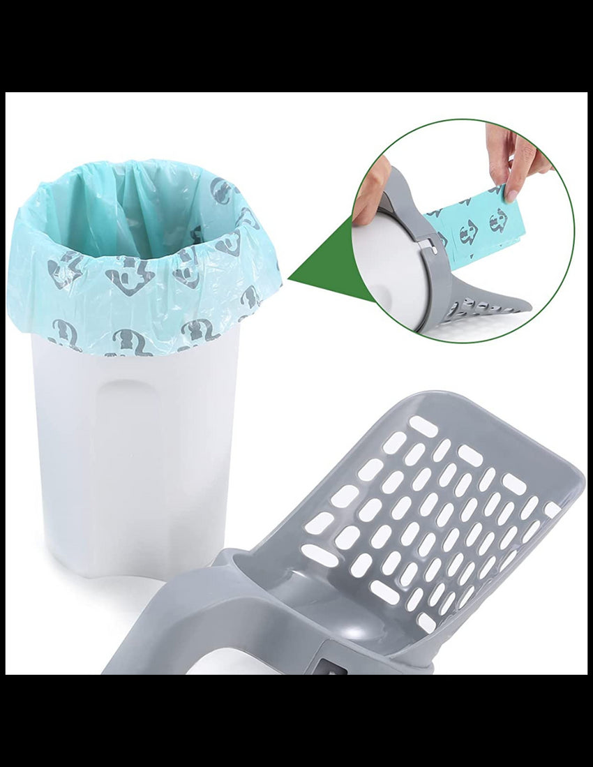 Lopatica litiera pisici cu sac gunoi integrat detașabil + 1 rola saci gunoi