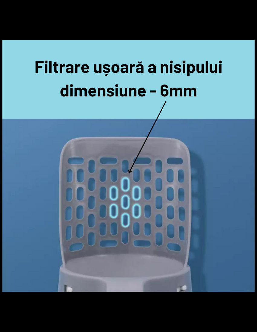 Lopatica litiera pisici cu sac gunoi integrat detașabil + 1 rola saci gunoi
