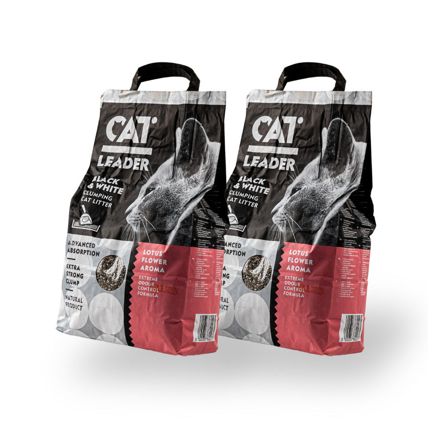 Set 2 x Nisip litiera pisici CAT LEADER 5L, bentonita cu parfum discret de floare de lotus, aglomerare rapida