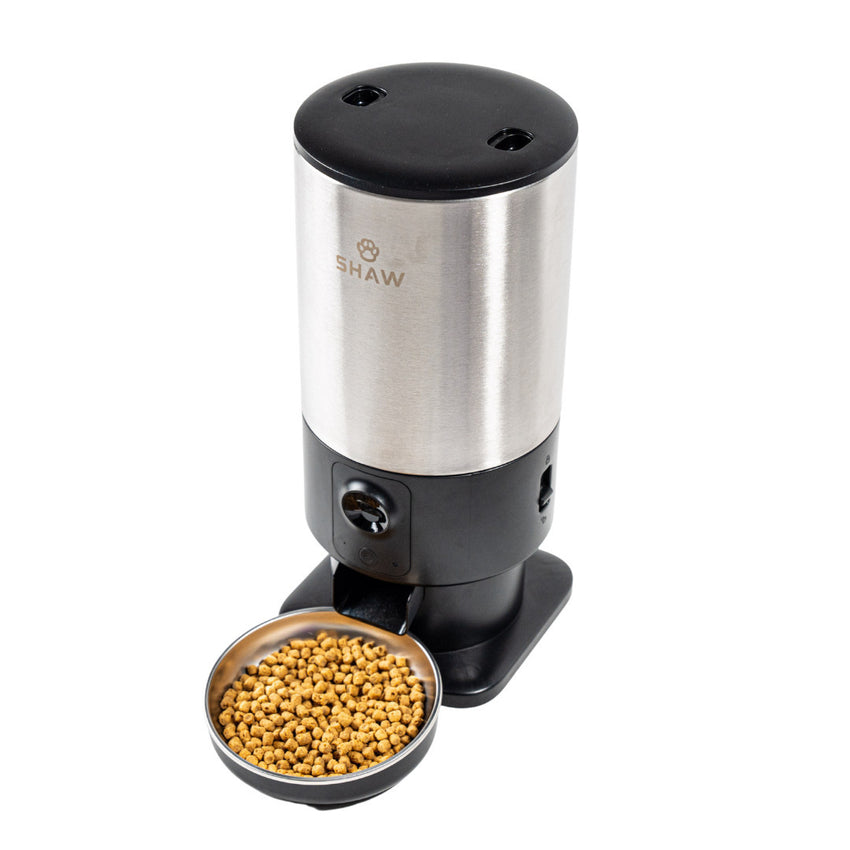 Hranitor automat Smart SHAW® PRO V3 pentru caini si pisici, Aplicatie mobila, Camera video Night Vision, Programare hrana, Negru