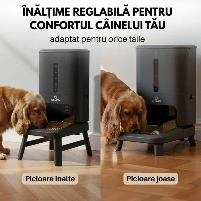Hranitor automat smart SHAW® Titan pentru caini, aplicatie mobila, 15L, programare hranire, negru