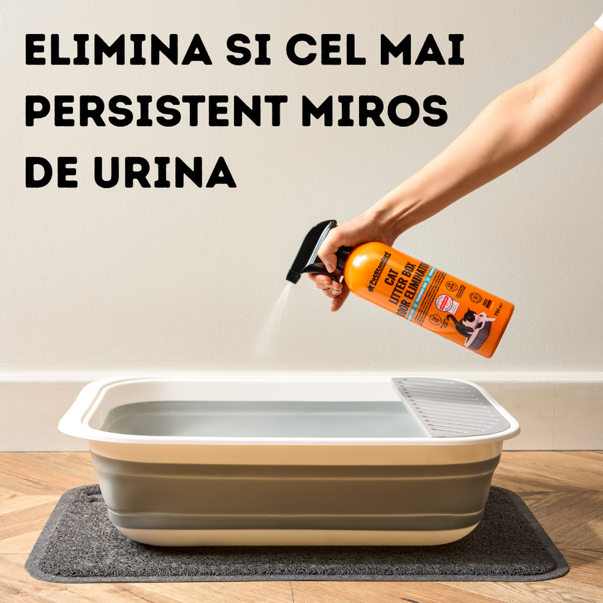 Solutie Profesionala Enzimatica pentru Eliminarea Mirosului de Urina din Litiera Pisicii, pentru Curatare Litiera, fara parfum, 750 ml
