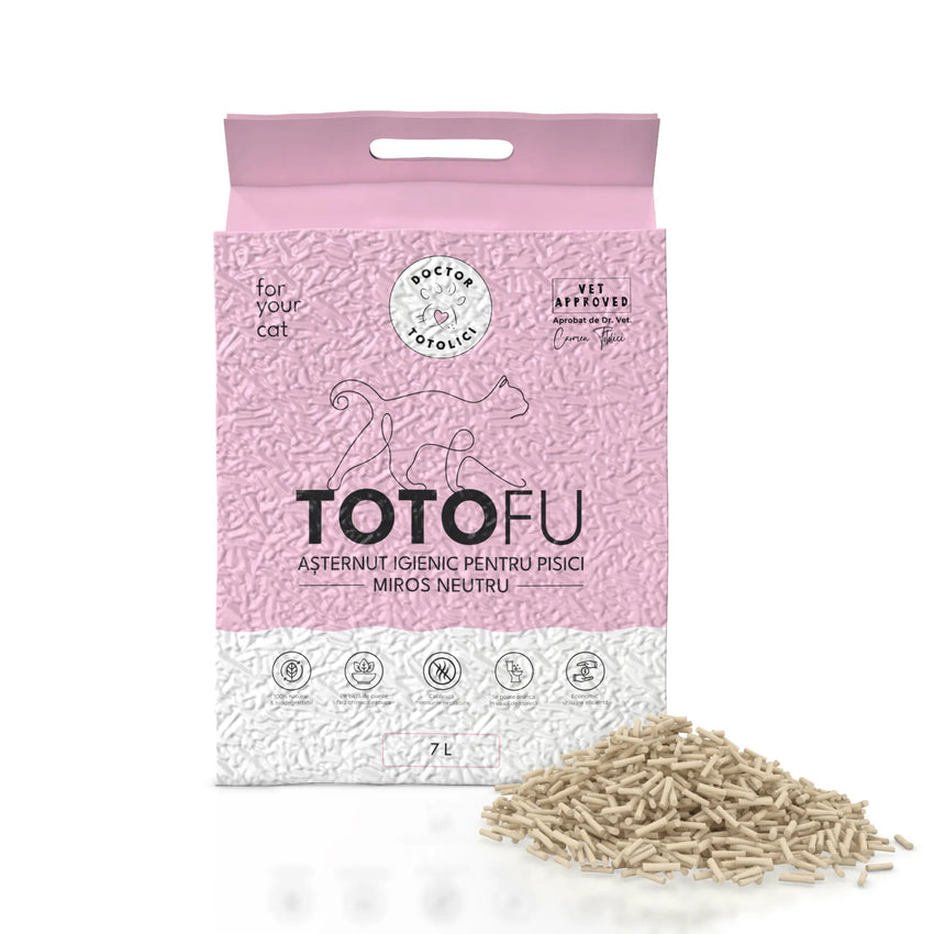 Așternut igienic pentru pisici TOTOFU natural, pe bază de plante, ultra-absorbant, fără miros, 7 L