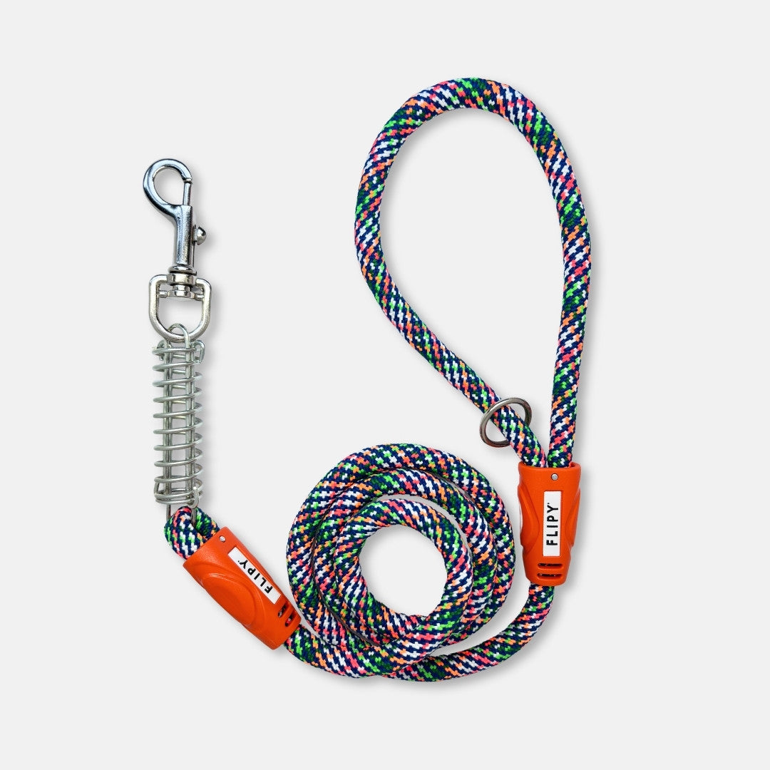 Lesa Flipy pentru caini cu arc anti smucire, 130 cm, rezistenta si confortabila, multicolor