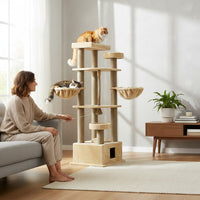 Ansamblu de joaca si catarat pentru pisici cu sisal, SHAW, MDF, bej, model Lizbon