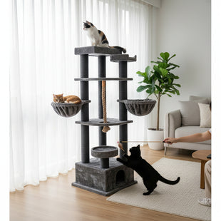Ansamblu de joaca si catarat pentru pisici cu sisal, SHAW, MDF, gri, model Lizbon