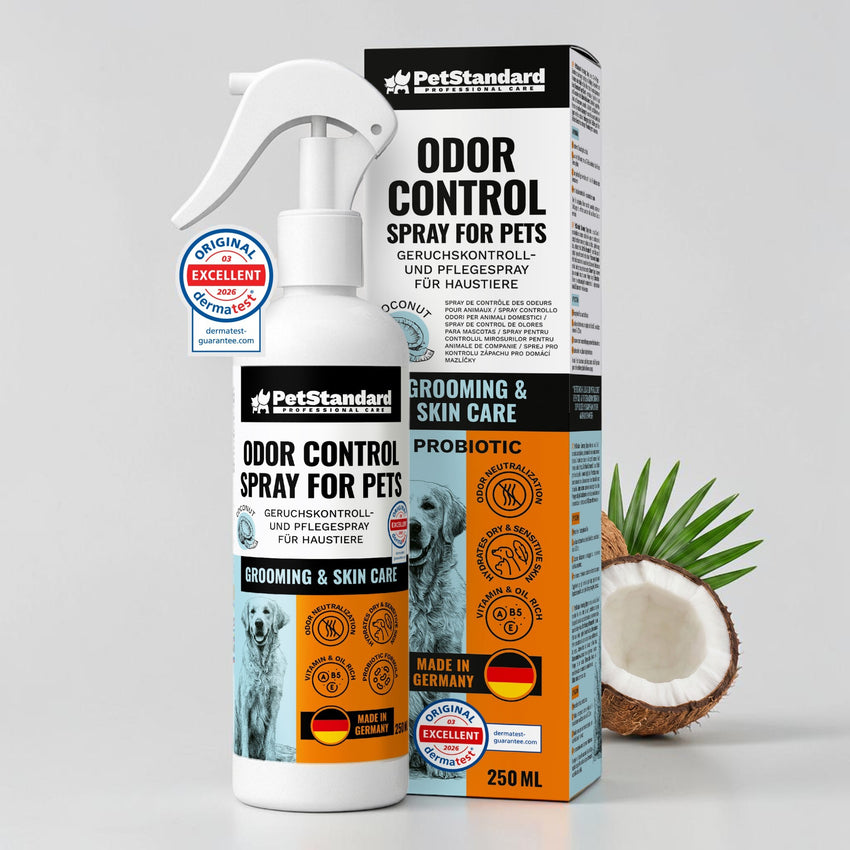 Spray Eliminare Mirosuri pentru Caini si Pisici PetStandard Odor Control 250 ml, cu Probiotice, Vitamine si Ulei de Cocos
