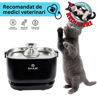 Fantana de apa SHAW® PRO V3 cu baterie si senzor inteligent, pompa prin inductie, sistem filtrare, silentioasa, Negru