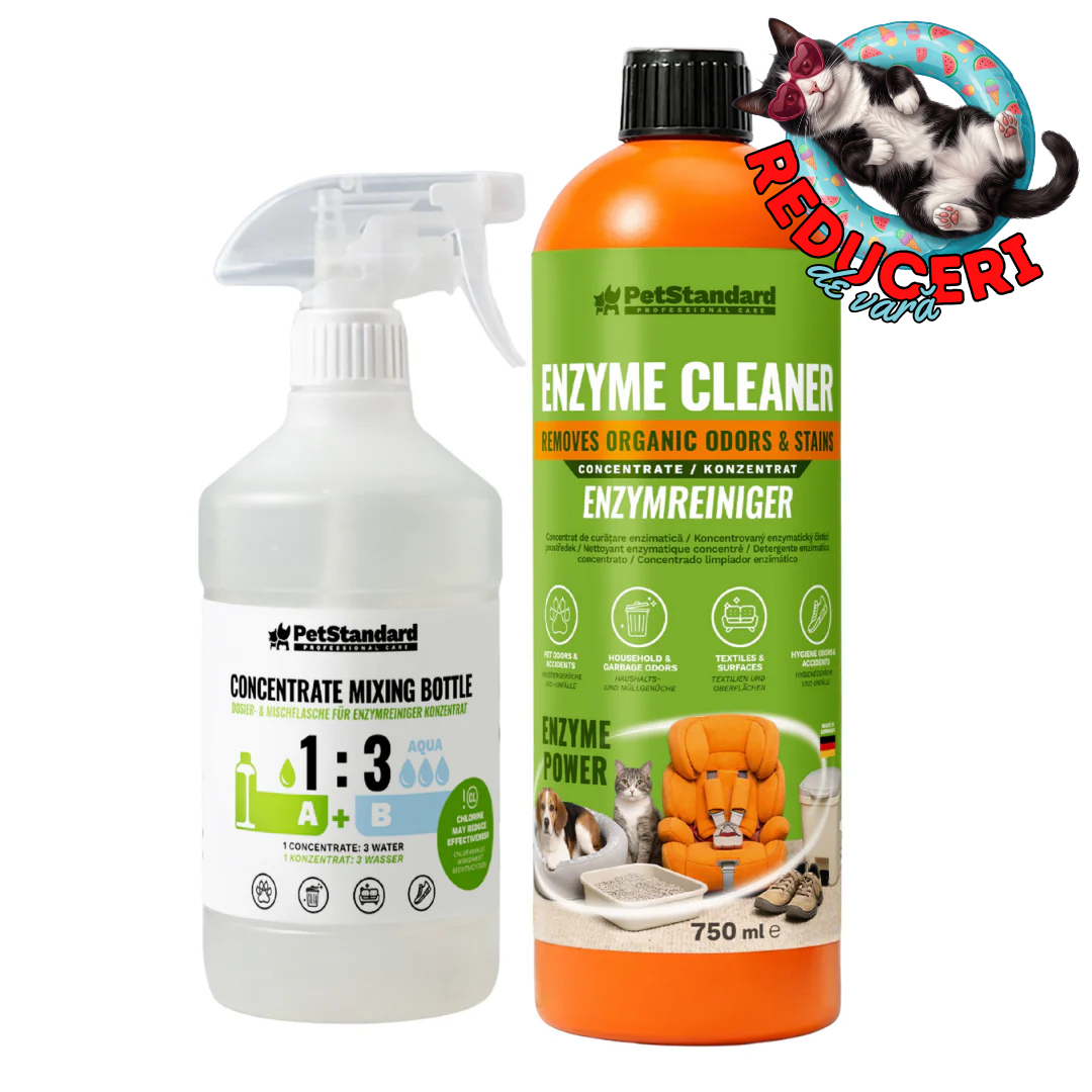 Solutie Profesionala Enzimatica Concentrata pentru Eliminarea Mirosurilor si Petelor PetStandard, 750 ml, Curatare Urina, Voma, Litiera, Textile si Suprafete