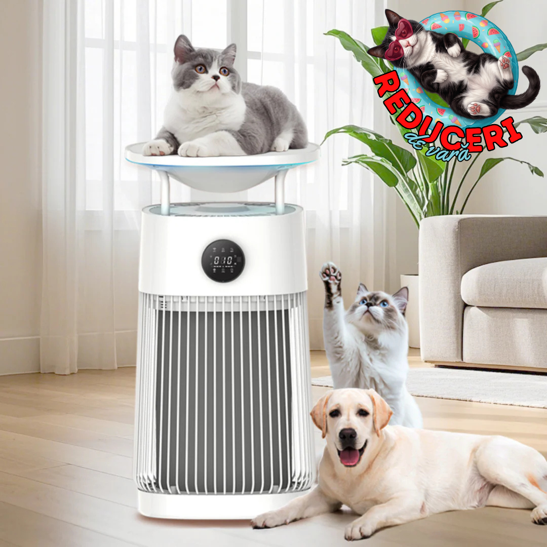 Purificator de Aer SHAW pentru Par de Animale si Alergeni, HEPA, UV, Placa Termica pentru Pisici, 500 m³/h