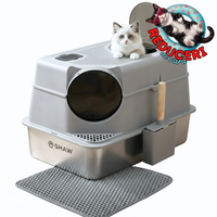 Litiera inox de colt 2 in 1  SHAW® XL pentru pisici, cu lopatica inclusa, intrare laterala, usor de curatat, rezistenta