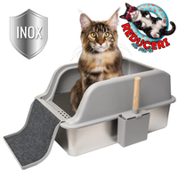 Litiera inox SHAW® XL pentru pisici, cu prag multifunctional si lopatica incluse, usor de curatat, rezistenta