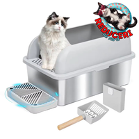 Litiera inox SHAW® XL pentru pisici, cu prag si lopatica incluse, usor de curatat, rezistenta