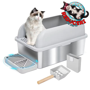 Litiera inox SHAW® XL pentru pisici, cu prag si lopatica incluse, usor de curatat, rezistenta