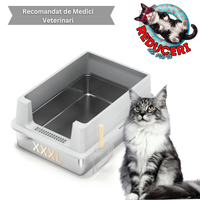 Litiera XXXL inox pisici SHAW®, cu prag si lopatica incluse, usor de curatat, rezistenta