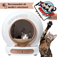 Litiera automata smart SHAW® V4 pentru pisici, auto-curatare, eliminare mirosuri prin ionizare, aplicatie mobila, 9L