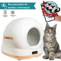 Litiera automata smart SHAW® Ultra pentru pisici, auto-curatare, sterilizare UV, odorizant, aplicatie mobila, bej