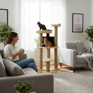 Ansamblu de joaca si catarat pentru pisici cu sisal, SHAW, MDF, bej, model Roma