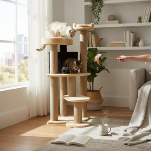 Ansamblu de joaca si catarat pentru pisici cu sisal, SHAW, MDF, bej, model Roma
