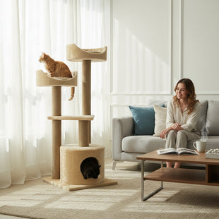 Ansamblu de joaca si catarat pentru pisici cu sisal, SHAW, MDF, bej, model Warsaw