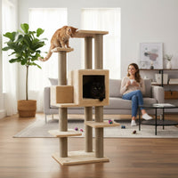 Ansamblu de joaca si catarat pentru pisici cu sisal, SHAW, MDF, bej, model Zurih