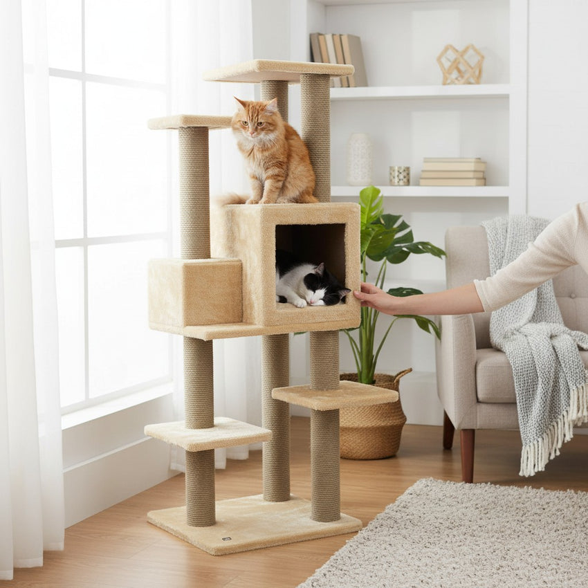Ansamblu de joaca si catarat pentru pisici cu sisal, SHAW, MDF, bej, model Zurih