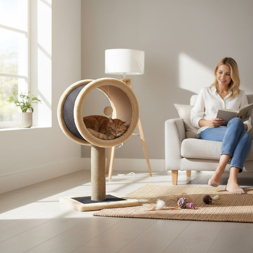 Ansamblu de joaca si catarat pentru pisici cu sisal, SHAW, MDF, bej, model Bordo