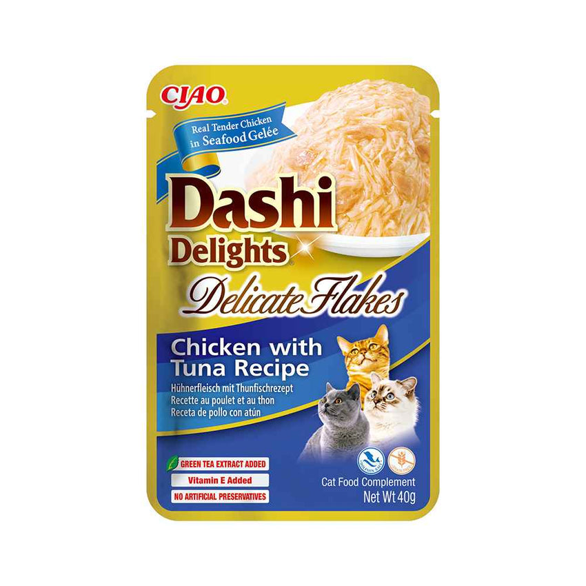 Recompense lichide cu fulgi delicati pentru pisici cu pui si ton Churu Cat Dashi Delights, 40g, Inaba