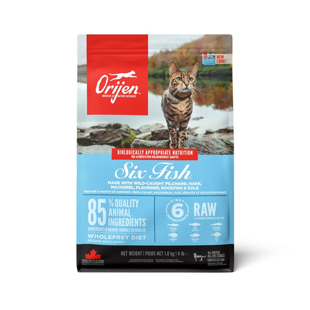Hrana uscata pisici adulte Orijen Six Fish 1.8kg cu 6 tipuri de peste, fara cereale, bogata in proteine animale premium