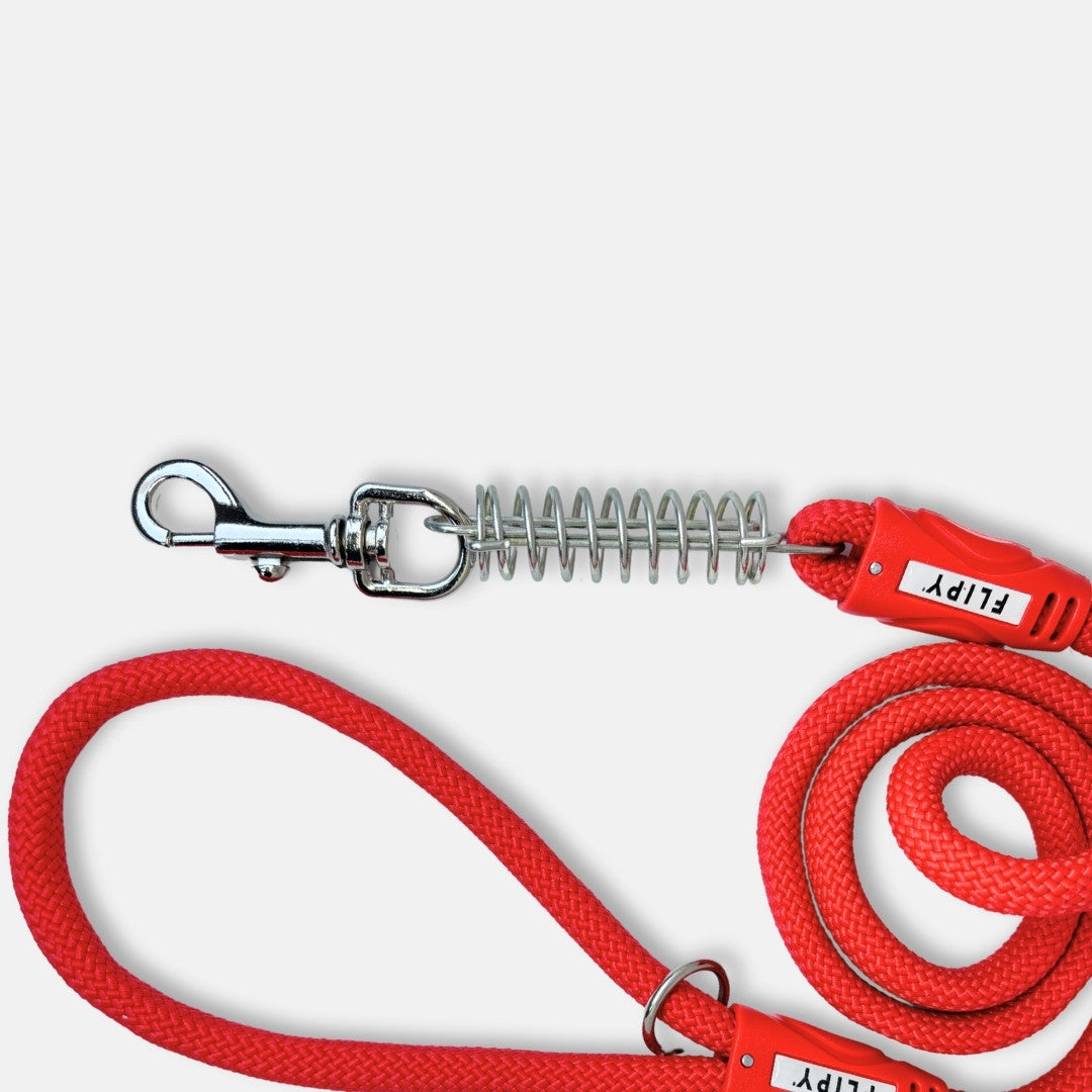 Lesa Flipy pentru caini cu arc anti smucire, 130 cm, rezistenta si confortabila, rosu