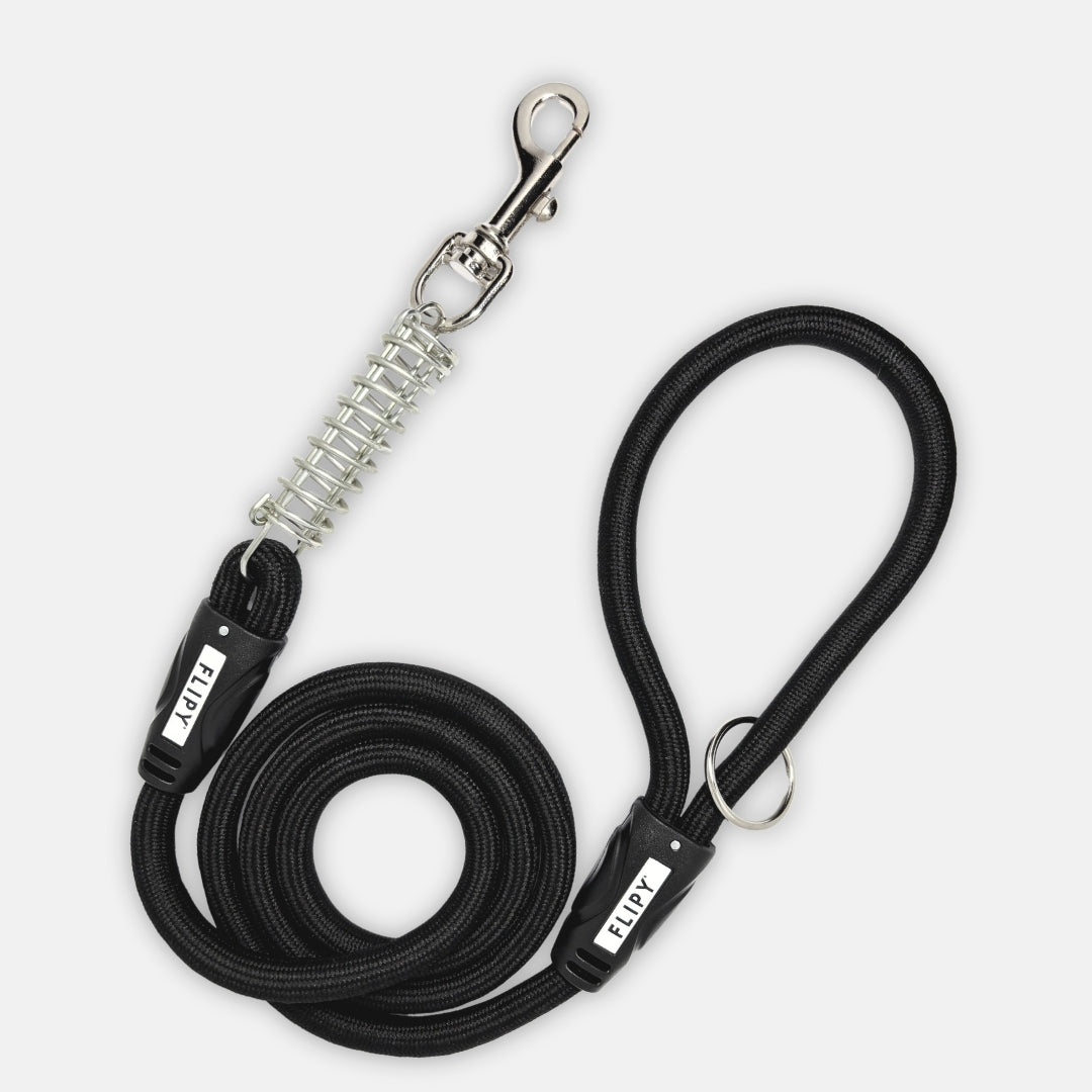 Lesa Flipy pentru caini cu arc anti smucire, 130 cm, rezistenta si confortabila, negru