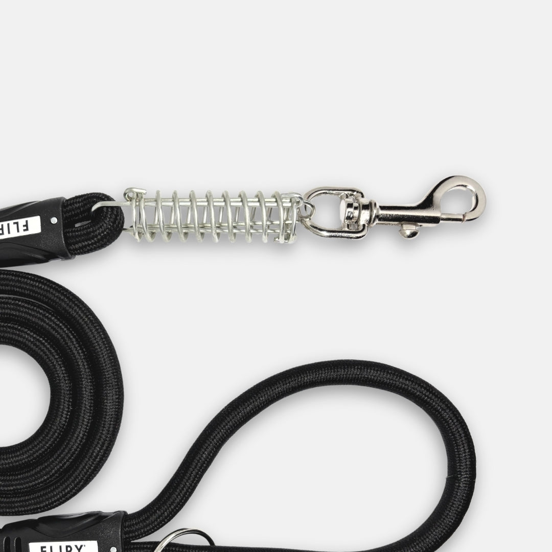 Lesa Flipy pentru caini cu arc anti smucire, 130 cm, rezistenta si confortabila, negru