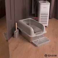 Litiera inox SHAW® XL pentru pisici, cu prag si lopatica incluse, usor de curatat, rezistenta