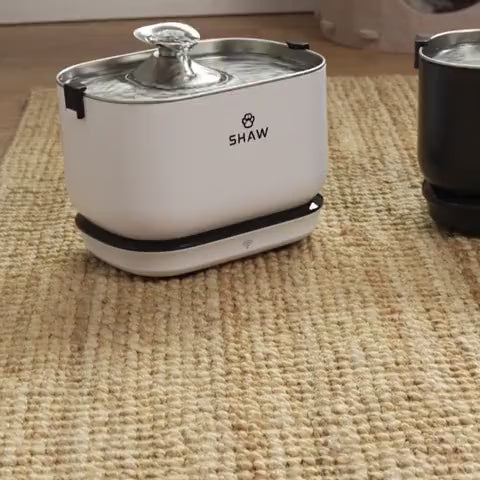 Fantana de apa smart SHAW® PRO V3 cu baterie si senzor, aplicatie mobila, sterilizare UV, pompa wireless, sistem filtrare, Negru