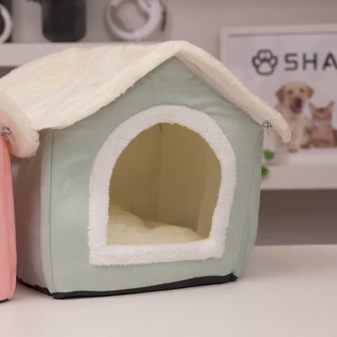 Casuta textila pliabila SHAW®, pentru caini si pisici, calduroasa, 40x32 x35 cm, roz