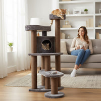 Ansamblu de joaca si catarat pentru pisici cu sisal, SHAW, MDF, maro, model Roma