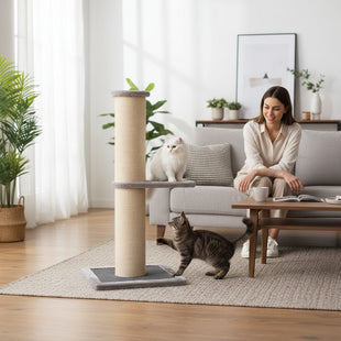 Stalp de zgariat si catarat pentru pisici cu sisal, SHAW, MDF, gri, 106 cm