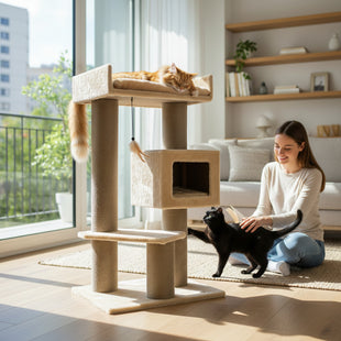 Ansamblu de joaca si catarat pentru pisici cu sisal, SHAW, MDF, bej, model Toulouse