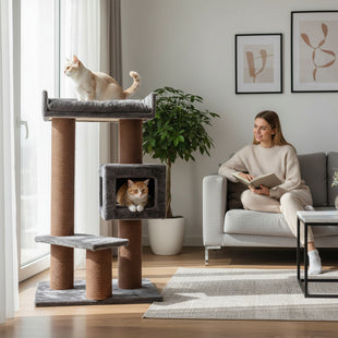 Ansamblu de joaca si catarat pentru pisici cu sisal, SHAW, MDF, maro, model Toulouse