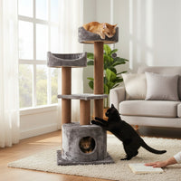 Ansamblu de joaca si catarat pentru pisici cu sisal, SHAW, MDF, maro, model Warsaw