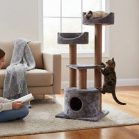 Ansamblu de joaca si catarat pentru pisici cu sisal, SHAW, MDF, maro, model Warsaw