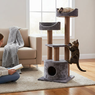 Ansamblu de joaca si catarat pentru pisici cu sisal, SHAW, MDF, maro, model Warsaw