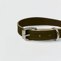 Zgarda caini din piele naturala, lata pentru protectia gatului, marime L, ajustabila 44–54 cm, maro