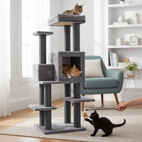 Ansamblu de joaca si catarat pentru pisici cu sisal, SHAW, MDF, gri, model Zurih