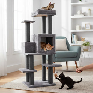 Ansamblu de joaca si catarat pentru pisici cu sisal, SHAW, MDF, gri, model Zurih