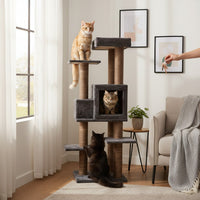 Ansamblu de joaca si catarat pentru pisici cu sisal, SHAW, MDF, maro, model Zurih